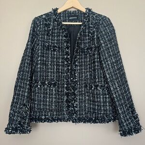 {Ebossy} Tweed Plaid Blazer Jacket in Black & White - Womens Medium